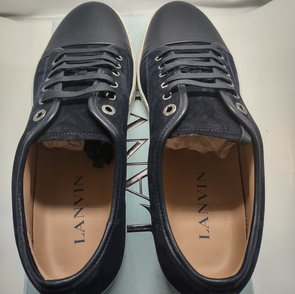 Lanvin Mens Sneakers DBB1 Navy Suede & Leather Cap Toe Low Top - Size 12 - Picture 7 of 14